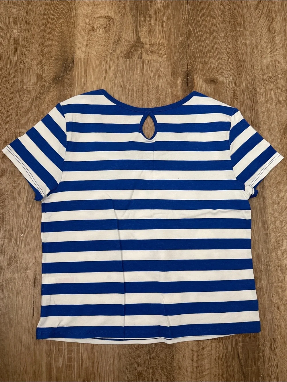 Justice Girls' Blue & White Short Sleeve Striped Peace Flower Tee